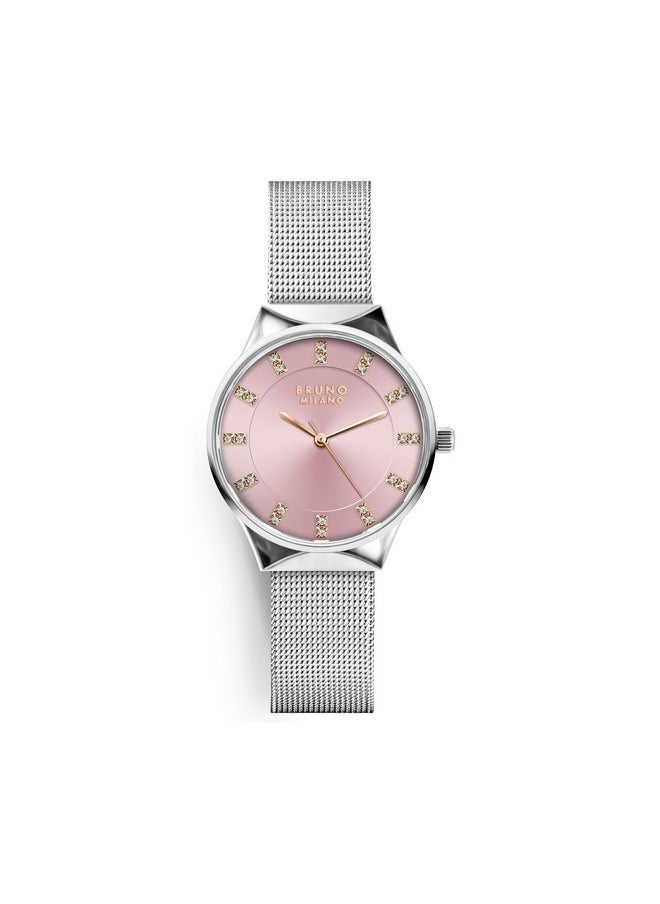 Bruno Milano BRUNO MILANO Stylish Watches Pink Dial Rose Gold Hands Shiny Silver Band For Women And Girls (Light Pink), Analog, Stainless Steel  - Image 1