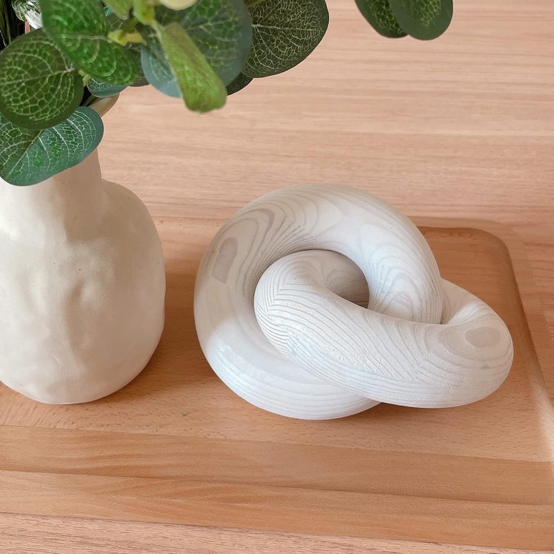 HMASYO White Wood Knot Decor, Wooden Chain Link, Coffee Table Books Shelf Aesthetic Decorative Objects, Modern Bookshelf Living Room Decor, Housewarming Gifts - Image 3