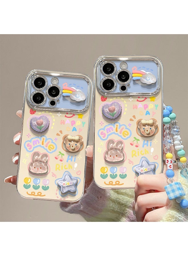 GIFT 3D Cartoon Case for iPhone 17 Pro Max with Wrist,Floral Smile Case for Girls Women,Girly Design TPU Soft Bumper Protective Cover(Blue Wrist) - Image 3