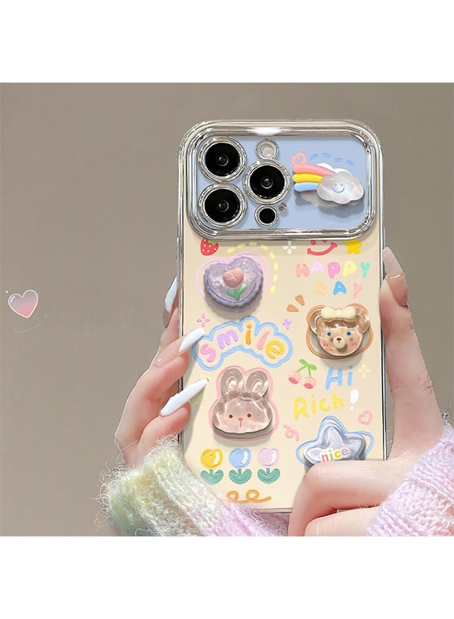 GIFT 3D Cartoon Case for iPhone 17 Pro Max with Wrist,Floral Smile Case for Girls Women,Girly Design TPU Soft Bumper Protective Cover(Blue Wrist) - Image 5