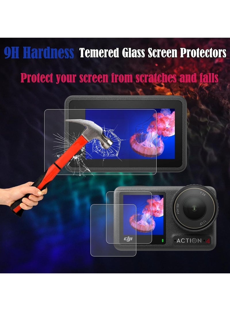KASTWAVE - Screen Protector for DJI OSMO Action 4 Camera - Includes Tempered Glass LCD Display Film, Lens Protector, and Silicone Lens Cap Cover, 0.3mm 9H Hardness Anti-Scratch Anti-Bubble (6+2 Pack) - Image 1