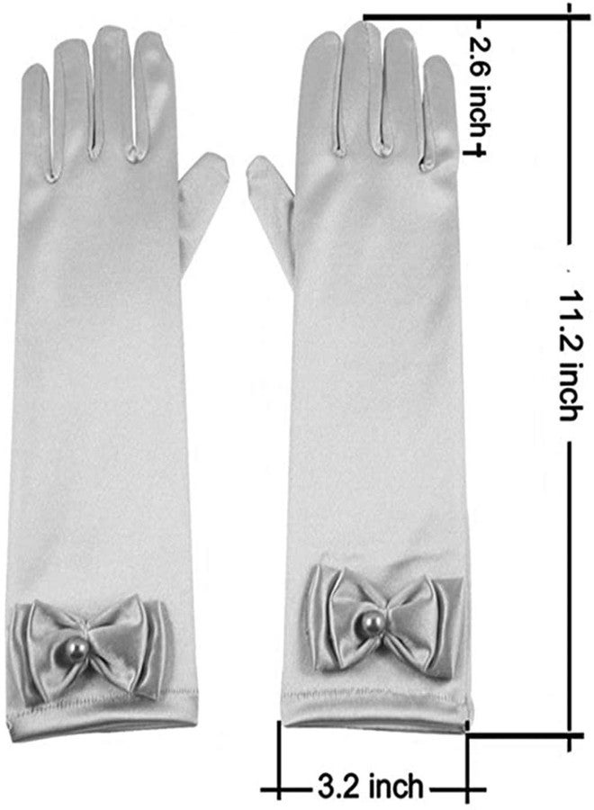 DH 6 Pairs Kids Stretch Satin Long Finger Pearl Bow Dress Gloves Girls Children Gloves - Image 4