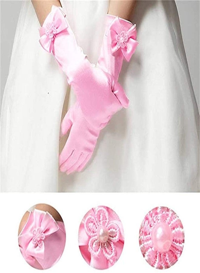 DH 6 Pairs Kids Stretch Satin Long Finger Pearl Bow Dress Gloves Girls Children Gloves - Image 3