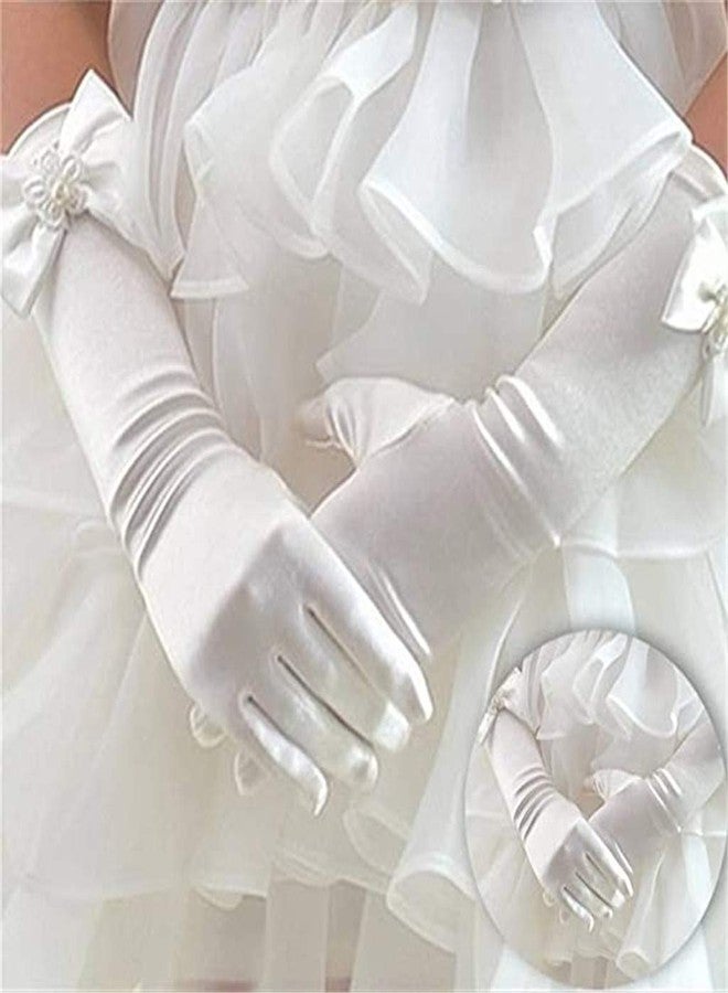 DH 6 Pairs Kids Stretch Satin Long Finger Pearl Bow Dress Gloves Girls Children Gloves - Image 5
