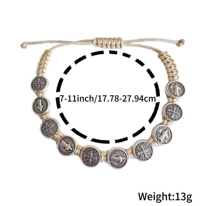 Bovemee 12pcs St Benedict Bracelets Nature Color String Saint Benedict Rosary Bracelet Medalla De San Benito Catholic Gift For Men Women (Nature Color) - Image 4