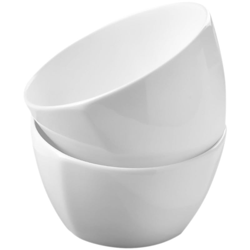 Square Porcelain Soup Bowl Set 2pcs 4.5 Inch Deep Ceramic Rice Noodle Bowls White Anti Scalding - Image 2