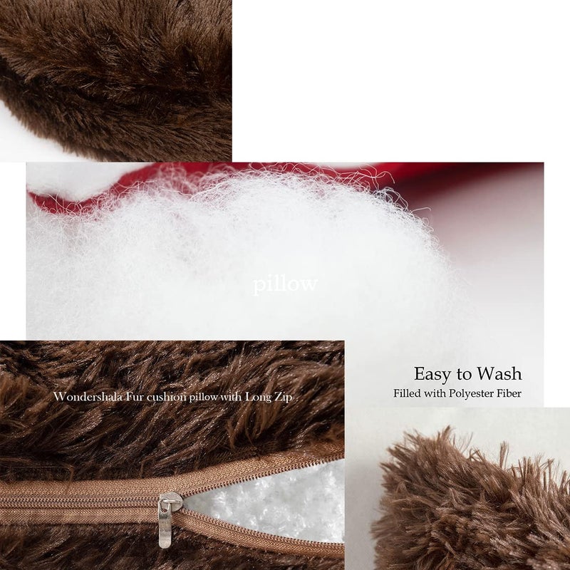 Wondershala Brown Square Cushion Soft Fur Cushion Pillow for car Decoration Sofa Home Decor Set of 2 12x12 inches 30cm x 30cm - Image 3