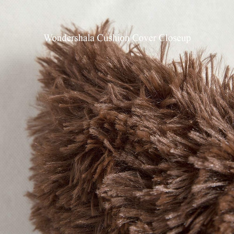 Wondershala Brown Square Cushion Soft Fur Cushion Pillow for car Decoration Sofa Home Decor Set of 2 12x12 inches 30cm x 30cm - Image 5