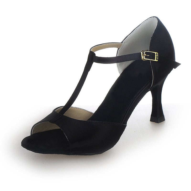 JIAJIA 20511 Women's Satin Sandals Flared Heel Latin Salsa Performance Dance Shoes Color Black,Size 9 B(M) US/40 EU - Image 5