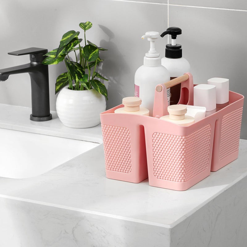rejomiik Portable Shower Caddy Basket Plastic Cleaning Caddy Organizer Storage Tote with Handle for Bathroom  College  Dorm Room Essentials  Pink - Image 2