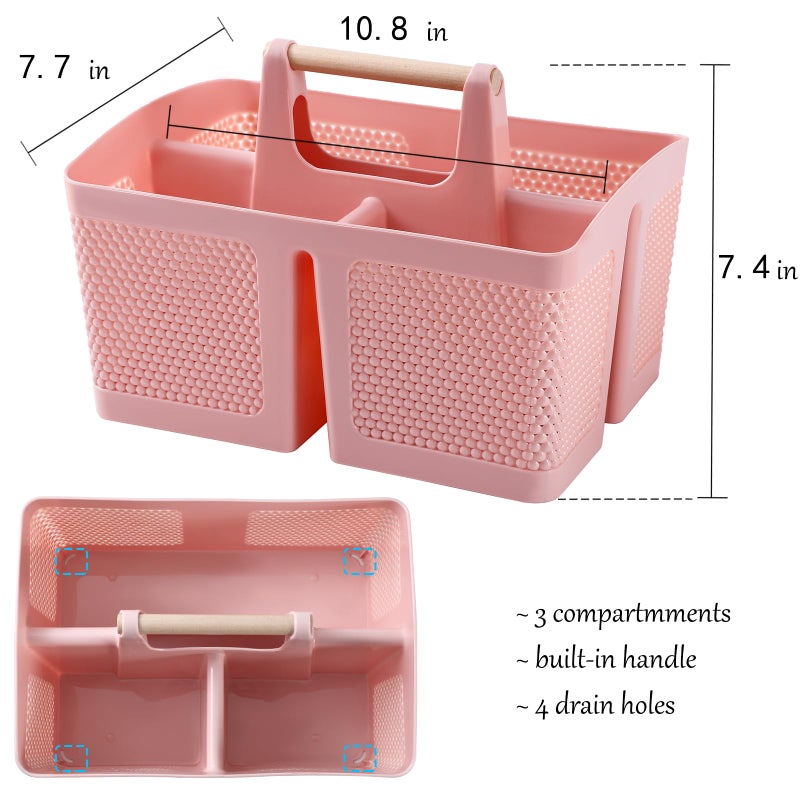 rejomiik Portable Shower Caddy Basket Plastic Cleaning Caddy Organizer Storage Tote with Handle for Bathroom  College  Dorm Room Essentials  Pink - Image 3