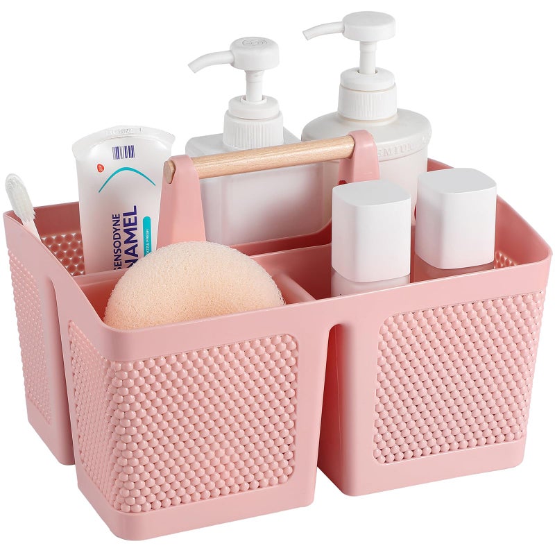 rejomiik Portable Shower Caddy Basket Plastic Cleaning Caddy Organizer Storage Tote with Handle for Bathroom  College  Dorm Room Essentials  Pink - Image 1