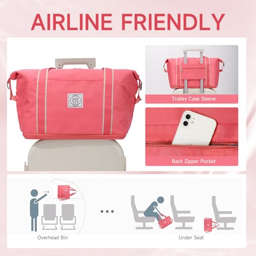 WALNEW Travel Duffel Bag, Weekender Overnight Carry On Bag for Women Men, Foldable Waterproof Gym Luggage Duffle Bag with Metal Buckle Detachable Shoulder Strap and Wet Compartment (living Coral) - Image 5