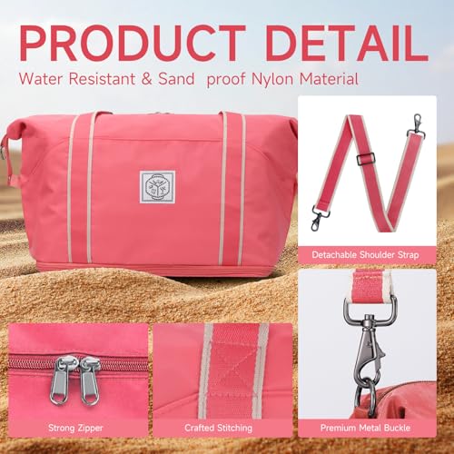 WALNEW Travel Duffel Bag, Weekender Overnight Carry On Bag for Women Men, Foldable Waterproof Gym Luggage Duffle Bag with Metal Buckle Detachable Shoulder Strap and Wet Compartment (living Coral) - Image 4