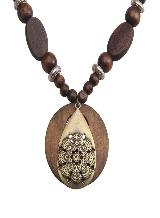 Bjesinmo Boho Necklaces for Women Long Wooden Pendant Vintage Necklace Sweater Chain Necklace Handmade Jewelry, Faux Leather, No Gemstone - Image 1