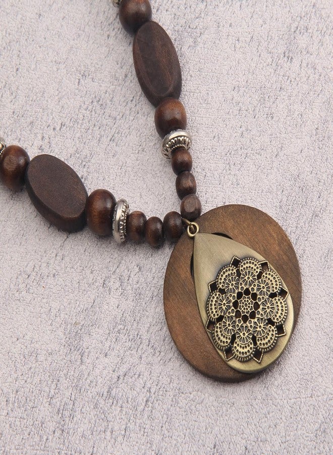 Bjesinmo Boho Necklaces for Women Long Wooden Pendant Vintage Necklace Sweater Chain Necklace Handmade Jewelry, Faux Leather, No Gemstone - Image 3