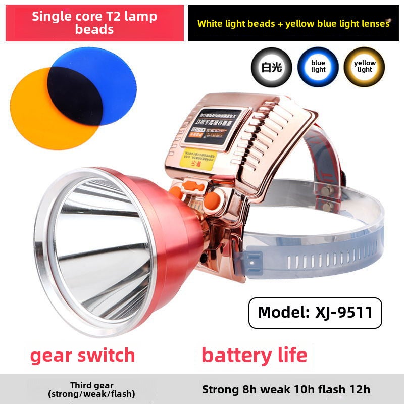 2024 High-Power LED Headlamp for Night Fishing 9511 three light source gravity balance Type T2 lamp bead 9511 three light source gravity balance Type T2 lamp bead