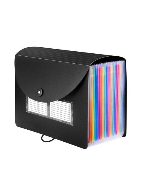 24 Pockets Expanding File Organizer with Blank Labels, MAKINGTEC Expanding Filling Box Letter A4 Size/Expandable File Folder/Plastic Accordion Paper Document Paper Bill Receipt Organizer (Black)