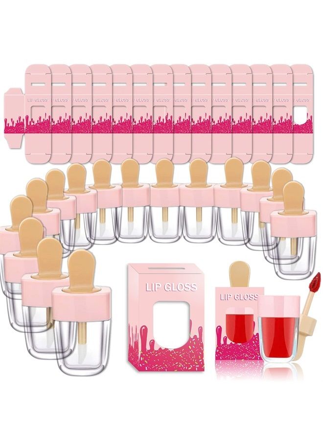 ANZKA 15 Pack Lip Gloss Tubes with Packaging Boxes, Pink Ice-cream Shaped Lipgloss Tube with Wand, Empty Lip Gloss Containers Supplies, Refillable Cute Lip Gloss Tube Bulk Wholesale for Business, Clea - Image 1