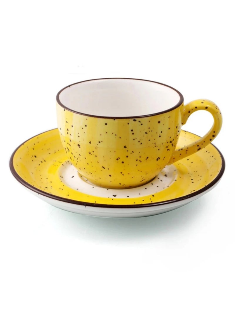 Color Glaze Porcelain Coffee Cup and Saucer, 200 ml Capacity, Yellow