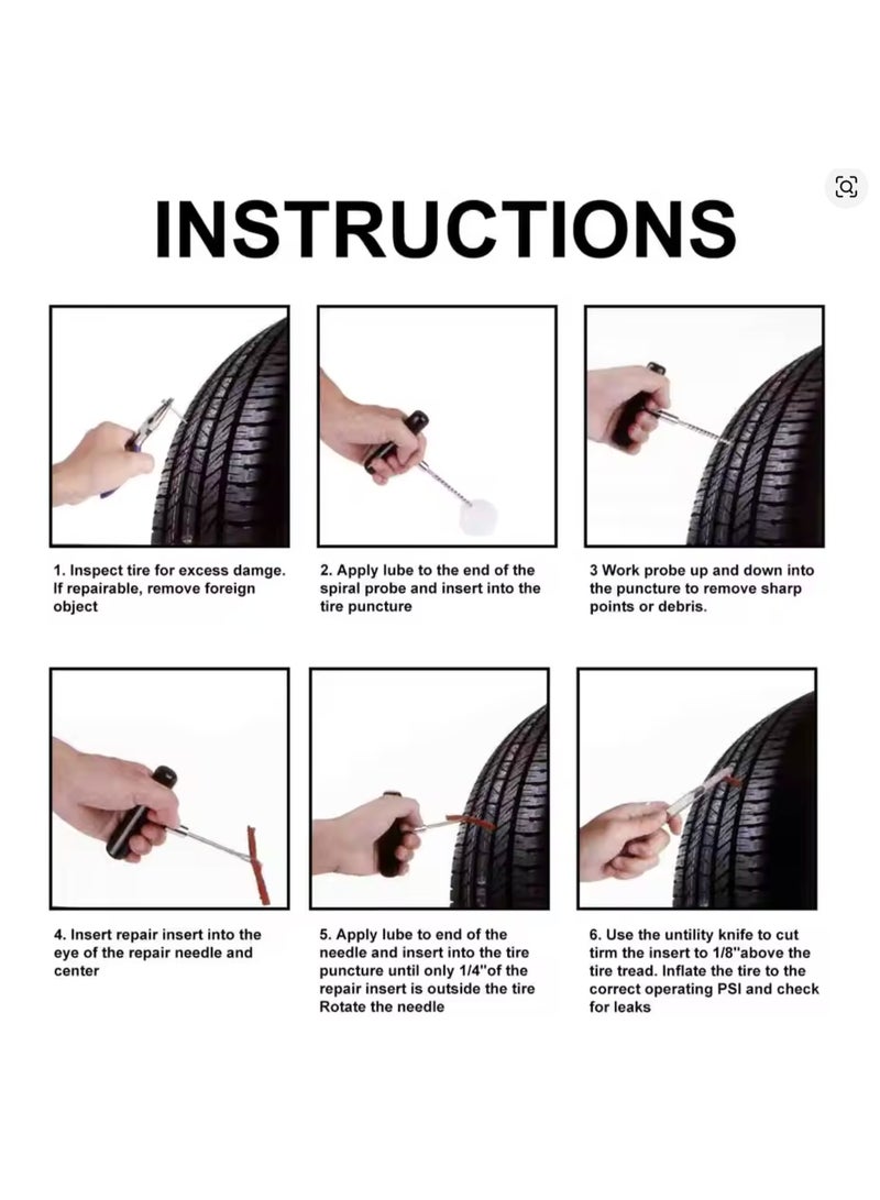 مجموعة إصلاح إطارات السيارات والدراجات النارية الاحترافية، أدوات إصلاح إطارات الطوارئ شديدة التحمل، مجموعة أدوات إصلاح ثقوب الإطارات بدون أنابيب - Image 4