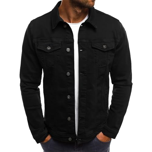 amropi Men's Casual Classic Denim Jacket Slim Fit Fashion Jean Coat Black, M - Image 1