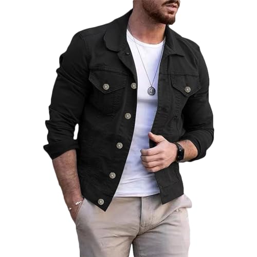 amropi Men's Casual Classic Denim Jacket Slim Fit Fashion Jean Coat Black, M - Image 3