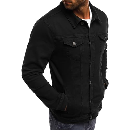 amropi Men's Casual Classic Denim Jacket Slim Fit Fashion Jean Coat Black, M - Image 2