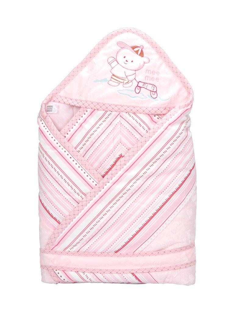 mee mee Mee Mee 100% Soft Cotton Hooded Baby Wrapper Cum Warmer, Blanket with Hood for New Born Baby 0 to 6 Months (Pink) - Image 1