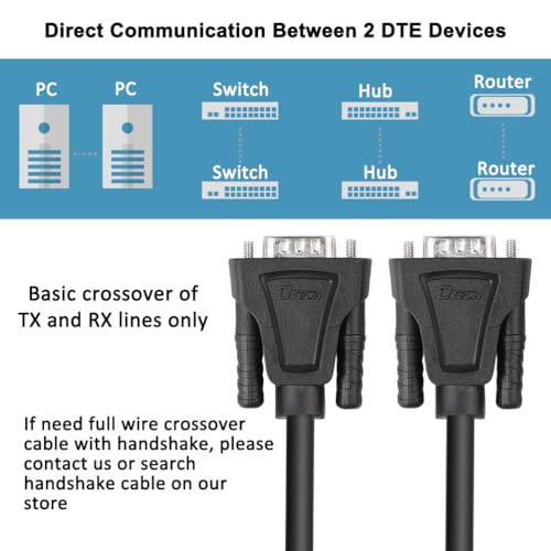 DTech 5ft DB9 RS232 Serial Cable Male to Female Extension Simple Null Modem Cord Cross TX RX Line 2 Pin Crossed for Computer Switch Router Data Communication (5 Feet, Black) - Image 5