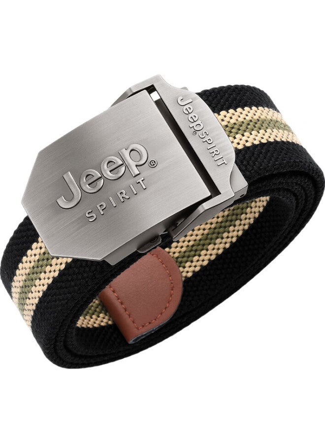JEEP SPIRIT حزام قماش للرجال من جيب سبيريت مع مشبك أوتوماتيكي، حزام بسيط بدون أسنان بألوان متباينة مقاوم للاستخدام، حزام تدريب عسكري - Image 1