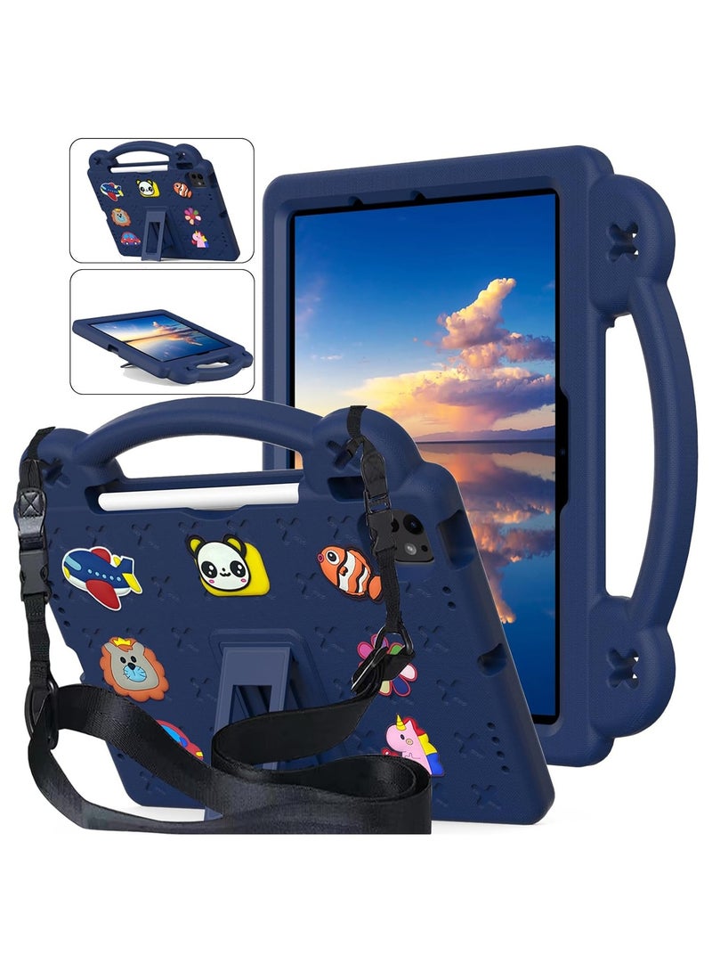 Kids Case for iPad Pro 11 Inch M4 (2024, 5th Gen), iPad Pro 11 Case with Pencil Holder, Supports Pencil Pro and Pencil (USB-C), Handle Stand  Shoulder Strap, Navy Blue - Image 1