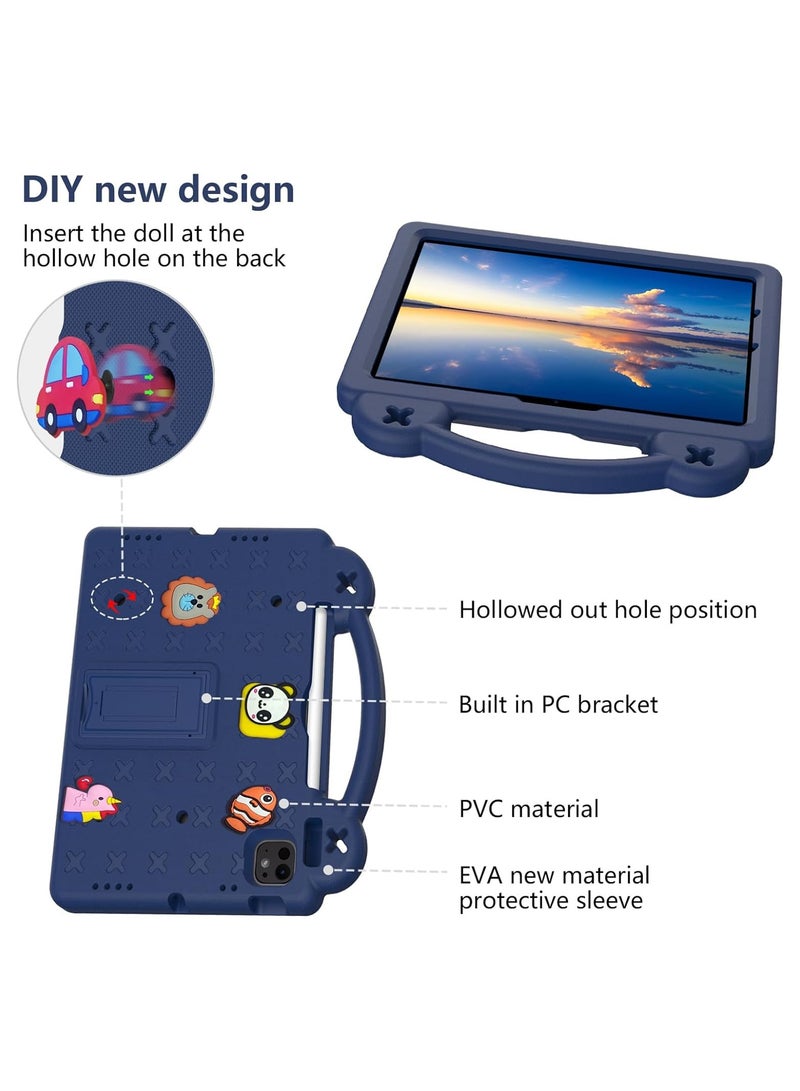 Kids Case for iPad Pro 11 Inch M4 (2024, 5th Gen), iPad Pro 11 Case with Pencil Holder, Supports Pencil Pro and Pencil (USB-C), Handle Stand  Shoulder Strap, Navy Blue - Image 4