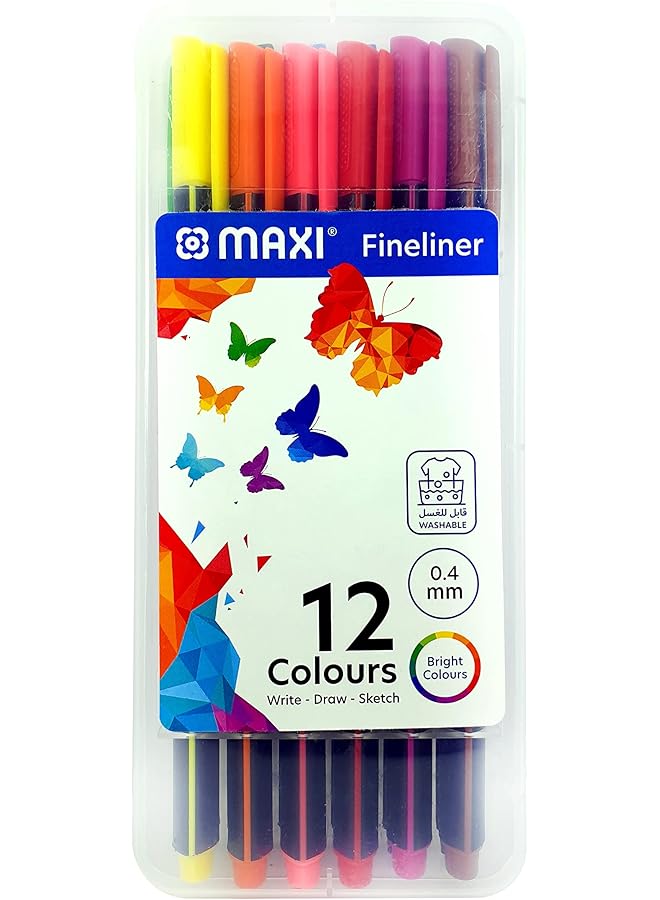 ماكسي قلم تحديد مثلثي رفيع Mx Fl12، 12 لونًا، مقاس 0.4 مم - Image 1