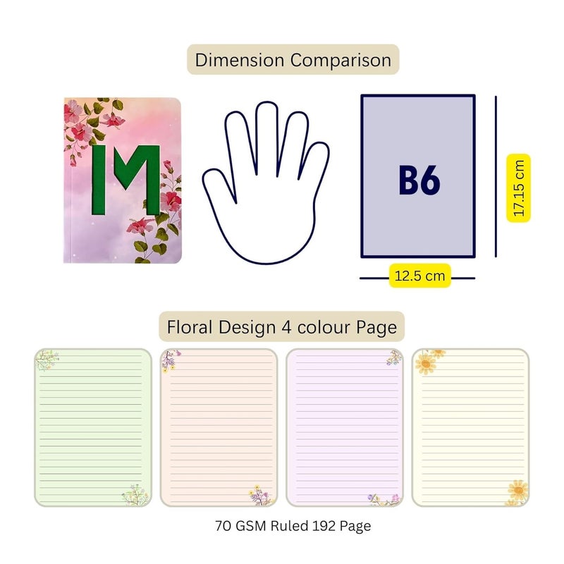 CRAFTOPIX Initial Alphabet M Lasercut Soft Bound Diary Notebook | B6 Size 6" x 4.9" Undated 192 Pages, 80 GSM | Perfect Binding Diary for Office, Personal Diary, Journaling - Image 4