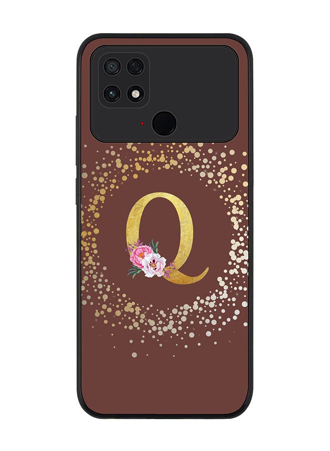 Stylizedd Rugged Black edge case for Xiaomi Poco C40 Slim fit Soft Case Flexible Rubber Edges TPU Gel Thin Cover - Custom Monogram Initial Letter Floral Pattern Alphabet - Q (Brown) - Image 1