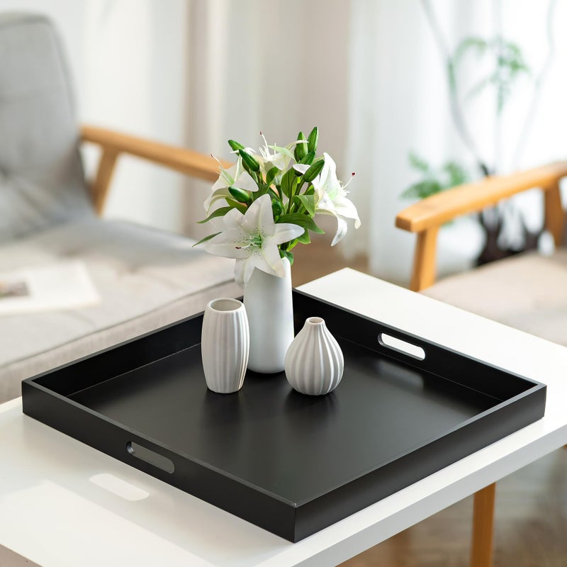 Hanobe Ottoman Tray for Living Room: Modern Extra Large Black Serving Decorative Trays with Cutout Handles for Coffee Table Home Decor, 20" - Image 2
