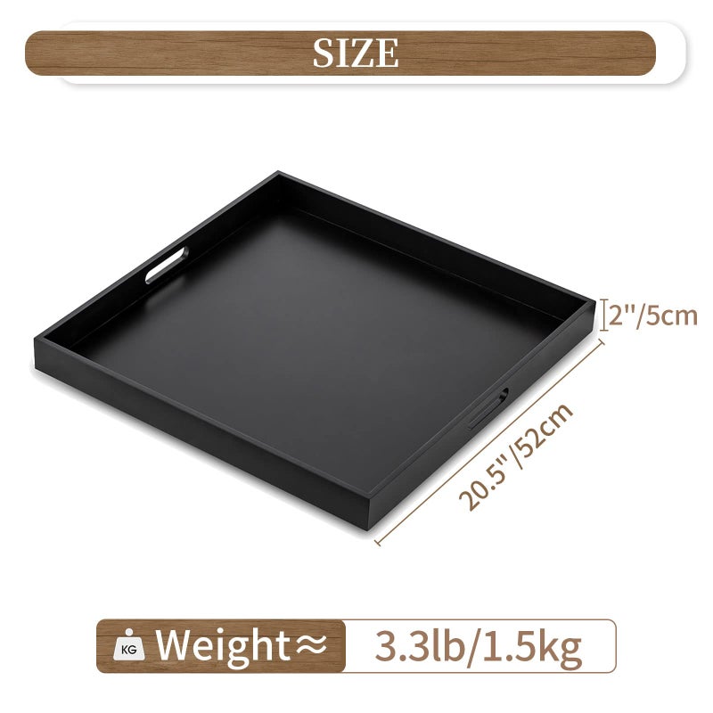Hanobe Ottoman Tray for Living Room: Modern Extra Large Black Serving Decorative Trays with Cutout Handles for Coffee Table Home Decor, 20" - Image 3