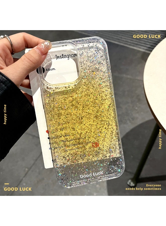 NIBEMINENT Gradient Glitter Protective TPU Case Cover For iPhone 16, Good Luck Yellow