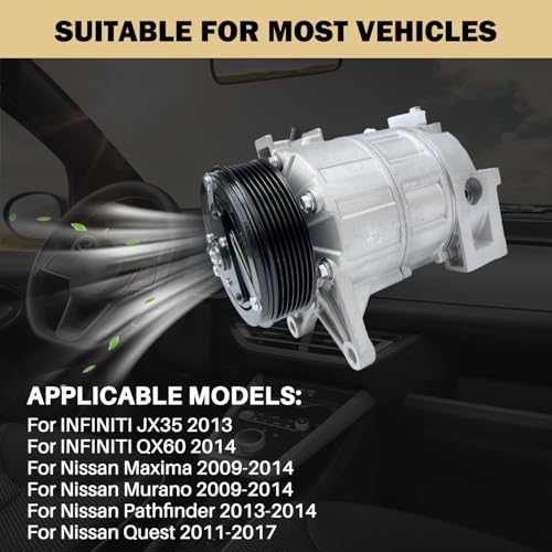 Aspligo Air Conditioner AC Compressor Fits for Nissan Maxima Quest Murano Pathfinder 2.5L 3.5L 2009-2017, for INFINITI QX60 JX35 2.5L 3.5L 2013 2014, with A/C Clutch, Replaces 926001JA0A, 926003JA1A - Image 5