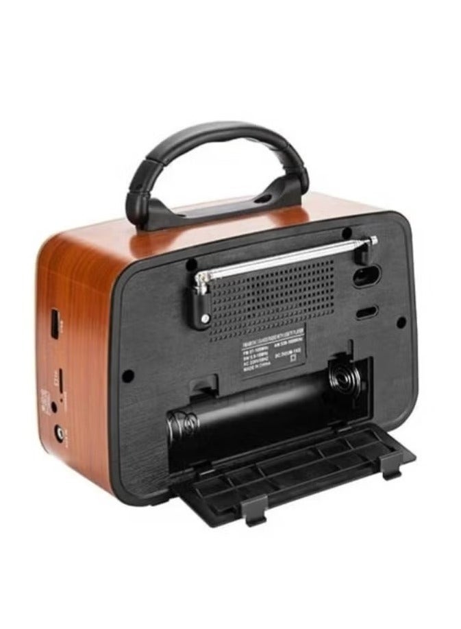 Denx Retro Bluetooth Portable Radio FM/AM/SW – USB, TF Card, AUX Playback – Gold/Brown/Black - Image 3