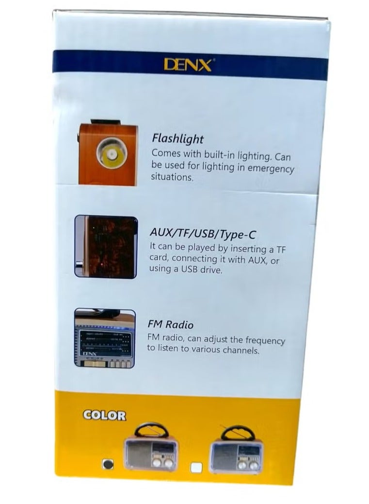 Denx Retro Bluetooth Portable Radio FM/AM/SW – USB, TF Card, AUX Playback – Gold/Brown/Black - Image 5