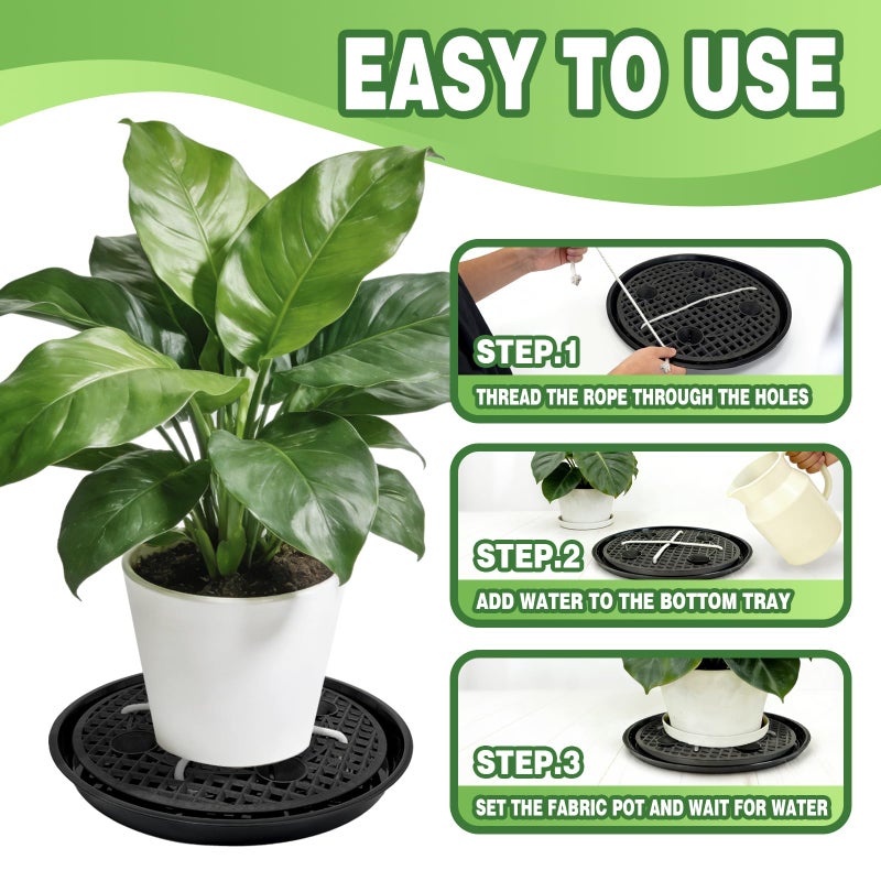 Pesilo 4 Pcs 14'' Self-Watering Pot Base, Auto-Irrigation System Plant Saucer Stand for 5 Gallon Fabric Pot, Auto Watering Plant Water Tray Self Watering System for Indoor Greenhouse Grow Tent Garden - Image 5