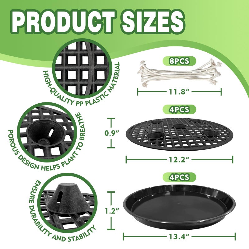 Pesilo 4 Pcs 14'' Self-Watering Pot Base, Auto-Irrigation System Plant Saucer Stand for 5 Gallon Fabric Pot, Auto Watering Plant Water Tray Self Watering System for Indoor Greenhouse Grow Tent Garden - Image 2