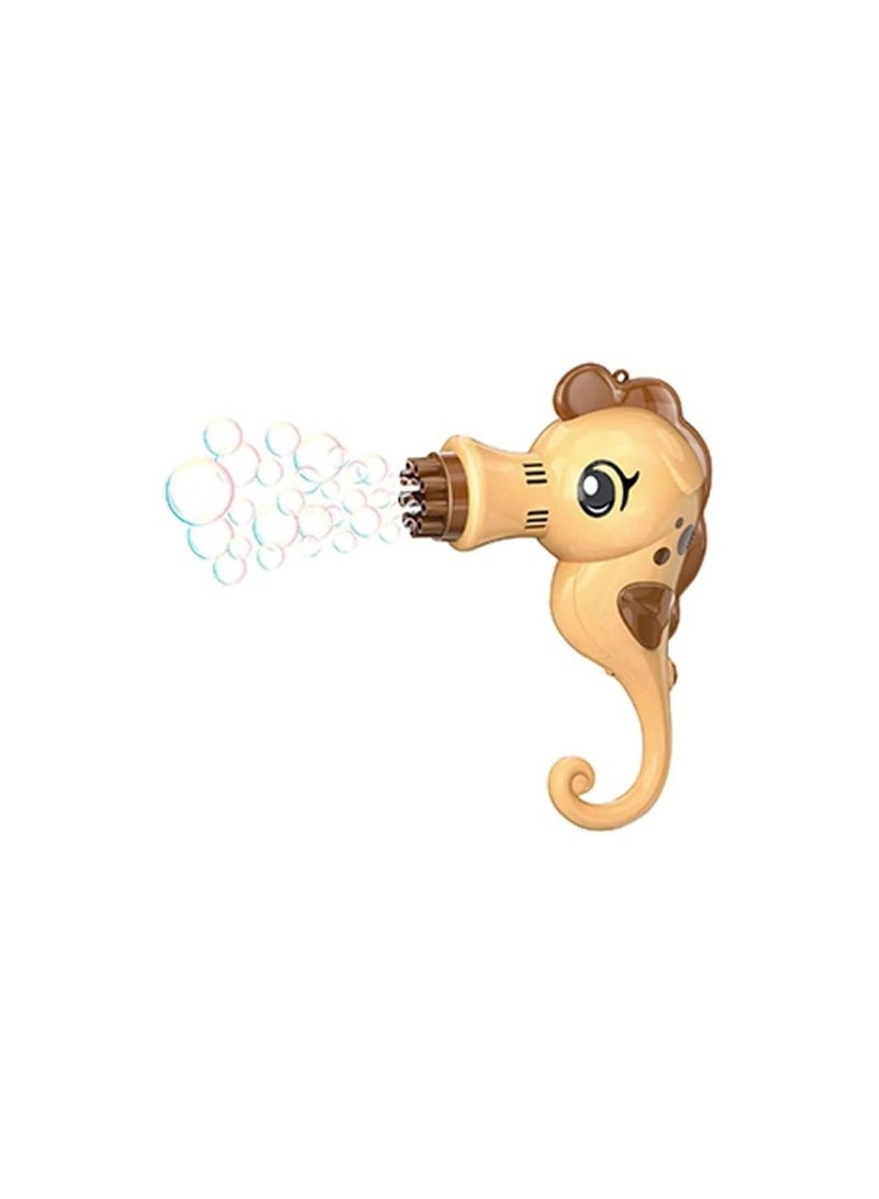 Bubble Gun Blower Machine in Seahorse Shape 9 Holes Electric Bubble Machine for Toddlers New Bubble Machine Outdoor Toys for Boys and Girls Brown - Image 1