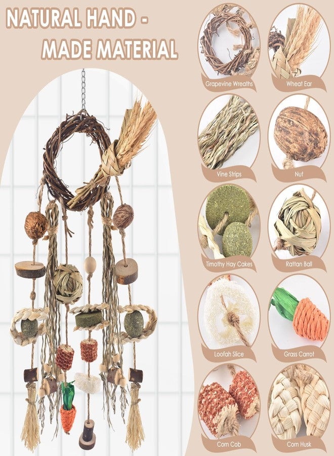 Bissap 3 PCS Rabbit Chew Toy, Bunny Cage Hanging Chew Toys Treats Rattan Ring with Snacks Water Grass Wooden Block Carrot for Guinea Pigs Chinchillas Hamsters Rats and Other Small Pets Teeth Grinding - Image 2