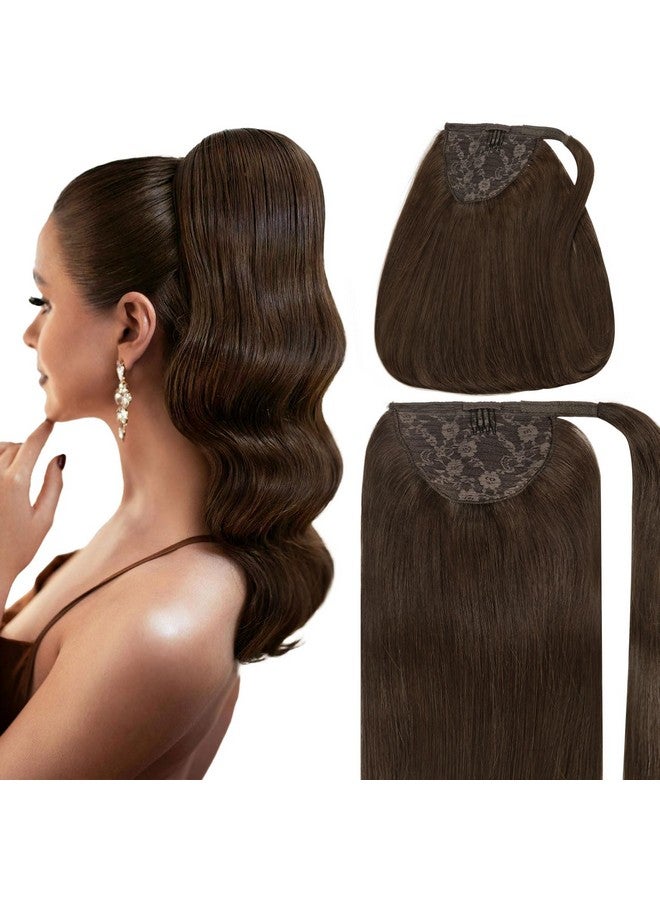 Caliee Human Hair Extensions Ponytail Extensions Long Straight Ponytail 100% Real Hair 90G 2A Light Dark Brown Ponytail Extension Human Hair Hairpieces For Women 22Inch - Image 1