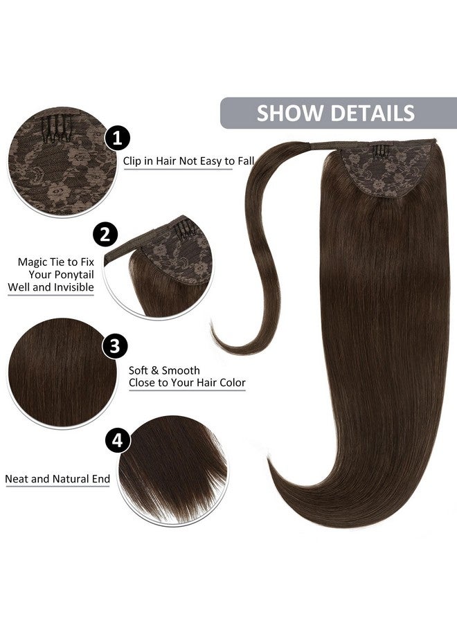 Caliee Human Hair Extensions Ponytail Extensions Long Straight Ponytail 100% Real Hair 90G 2A Light Dark Brown Ponytail Extension Human Hair Hairpieces For Women 22Inch - Image 3