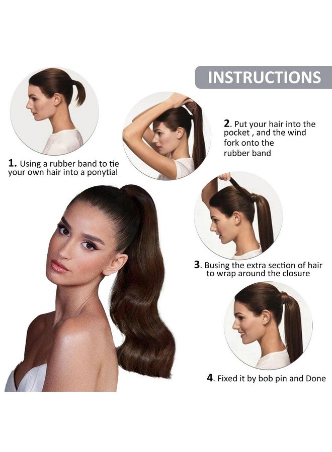 Caliee Human Hair Extensions Ponytail Extensions Long Straight Ponytail 100% Real Hair 90G 2A Light Dark Brown Ponytail Extension Human Hair Hairpieces For Women 22Inch - Image 4