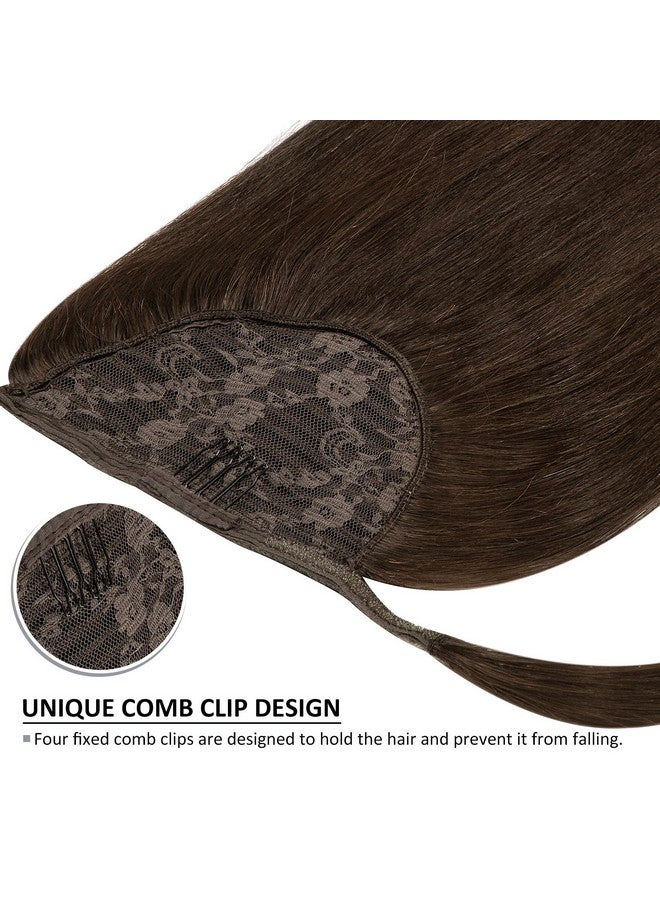 Caliee Human Hair Extensions Ponytail Extensions Long Straight Ponytail 100% Real Hair 90G 2A Light Dark Brown Ponytail Extension Human Hair Hairpieces For Women 22Inch - Image 5